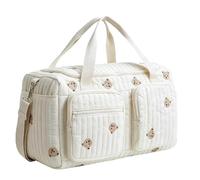Quilted Duffle Bag for Women, Cotton Canvas Travel Duffel & Hospital Bag, Large Weekend Bag Maternity Nappy Bag, Carry On Holdall for Travel, Gym, Overnight Stays, Underseat Flight Bag - Bear Pattern