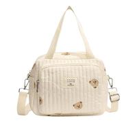 Quilted Duffle Puffer Tote Bag for Women Floral Travel Weekender Cotton Diaper Aesthetic Nurse Bag (Bear, 34 * 26 * 10cm)