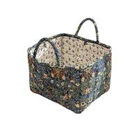 Quilted Fabric Storage Basket with Handles - Boho Foldable Floral Organizer Bin for Home, Picnic, Shopping, Travel 13"x11"x10" (Olive Floral)