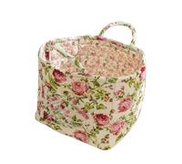 Quilted Fabric Storage Basket with Handles - Boho Foldable Floral Organizer Bin for Home, Picnic, Shopping, Travel 13"x11"x10" (Garden Mix)