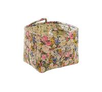 Quilted Fabric Storage Basket with Handles - Boho Foldable Floral Organizer Bin for Home, Picnic, Shopping, Travel 13"x11"x10" (Blush Bloom)