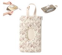 Quilted Fabric Wipe Holder with Hanging Strap, Reusable Floral Wipes Pouch with Zipper, Portable Canvas Travel Dispenser Bag for Diaper Bag, Car & Daily Use (White)