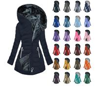 Quilted Jacket for Women, Long Sleeve Zip Padded Quilted Outwear Plus Size Zipper Pockets Trench Jackets Ladies Winter Warm Midi Puffer Coat Lightweight Padded Coats with Hood Climbing Parka S-5XL