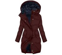 Quilted Jacket for Women Long Sleeve Zip Padded Quilted Outwear Plus Size Zipper Pockets Trench Jackets Ladies Winter Warm Midi Puffer Coat Lightweight Padded Coats with Hood Climbing Parka Plus Size