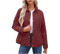 Quilted Jacket for Women UK Thermal Button-Front Coats Casual Round Neck Long Sleeve Turn Down Collar Coat Trendy Elegant Ladies Solid Color Jackets Warm Padded Winter Outerwear Tops
