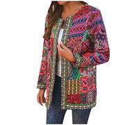Quilted Jacket Women's Classic Ethnic Style Floral Print Long Sleeve Plus Size Cotton Jacket Coat Sewing Pattern Shirt Women, red, 5XL
