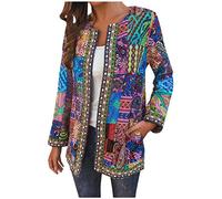 Quilted Jacket Women's Classic Ethnic Style Floral Print Long Sleeve Plus Size Cotton Jacket Coat Sewing Pattern Shirt Women, purple, 3XL