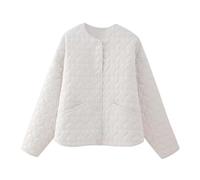 Quilted Jacket Womens, Cropped Puffer Jacket Hooded Padded Jackets Ladies Short Coats Full Zip Shacket Lightweight Cycling Sports Outerwear White XS