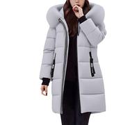 Quilted Jacket Womens, Jackets for Women uk Hooded Zip Up Thick Quilted Down Puffer Coat Windproof Warm Hybrid Down Parka with Zip Pockets L
