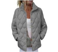 Quilted Jackets for Women Baggy Lightweight Buckle Padded Down Coats Winter Warm Outerwear with Pockets Ladies Loose Lapel Collar Puffer Coat Outdoor Windproof Thicken Jacket with Pockets