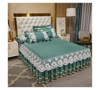 Quilted Lace Flowers Bed Sheet Set Home Mattress Cover Bedspread Cotton Warm Thick Bedding Bed Skirt Pillowcases Queen King For use in the bedroom(Green,1pcs Skirt 180 x 200)