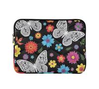 Quilted Laptop Sleeve Butterfly Garden Black Portable Protective Case Medium