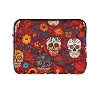 Quilted Laptop Sleeve Red Sugar Skull Portable Protective Case Laptop Cover 13-14 Inch for Traveling work