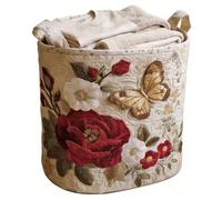 Quilted Laundry Basket Boho Fabric Floral Storage Hamper for Nursery Bedroom Laundry Room Clothes Toys (French red rose)