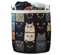 Quilted Laundry Basket Boho Fabric Floral Storage Hamper for Nursery Bedroom Laundry Room Clothes Toys (Midnight cats)