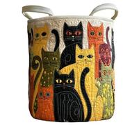 Quilted Laundry Basket with Handles, Boho Floral Fabric Storage Hamper for Nursery, Bedroom, Laundry Room, Clothes & Toys Cat L