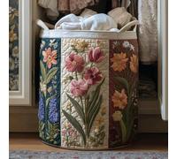 Quilted Laundry Basket With Handles, Foldable Colorful Flowers Laundry Hamper, Waterproof Oxford Cloth Tote Bag Wildflowers Clothes Storage Basket for Room/Bedroom/Bathroom (Color E 16 * 22 in)