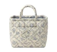 Quilted Laundry Basket with Handles French Vine Floral Foldable Storage Basket Foldable Organizer for Home Bedroom Bathroom Car Blue