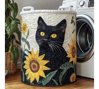 Quilted Laundry Basket with Handles,Quilted Cute Cat Fabric Storage Hamper,Boho Floral Fabric Storage Hamper,Large SoftQuilted Laundr y Basket for Nursery, Bedroom, Laundry Room,Clothes & Toys