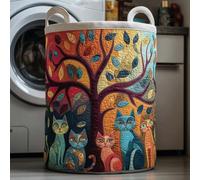 Quilted Laundry Basket with Handles,Quilted Cute Cat Fabric Storage Hamper,Boho Floral Fabric Storage Hamper,Large SoftQuilted Laundr y Basket for Nursery, Bedroom, Laundry Room,Clothes & Toys