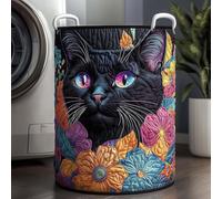 Quilted Laundry Basket with Handles,Quilted Cute Cat Fabric Storage Hamper,Boho Floral Fabric Storage Hamper,Large SoftQuilted Laundr y Basket for Nursery, Bedroom, Laundry Room,Clothes & Toys