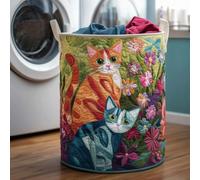 Quilted Laundry Basket with Handles,Quilted Cute Cat Fabric Storage Hamper,Boho Floral Fabric Storage Hamper,Large SoftQuilted Laundr y Basket for Nursery, Bedroom, Laundry Room,Clothes & Toys