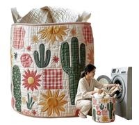 Quilted Laundry Basket with Reinforced Handles, Boho Fabric Storage Bin for Clothes and Blankets, Large Soft Cotton Hamper for Nursery and Bedroom, Foldable Lightweight Organizer
