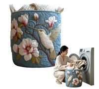 Quilted Laundry Basket with Reinforced Handles, Boho Fabric Storage Bin for Clothes and Blankets, Large Soft Cotton Hamper for Nursery and Bedroom, Foldable Lightweight Organizer