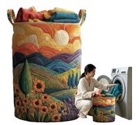 Quilted Laundry Basket with Reinforced Handles, Boho Fabric Storage Bin for Clothes and Blankets, Large Soft Cotton Hamper for Nursery and Bedroom, Foldable Lightweight Organizer