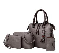 Quilted Leather Handbag Wallet Bag Shoulder Bag Top Handle Satchel Purse Set 4pcs Handbag Holder for Car Front Seat (Grey, One Size)