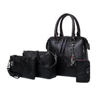 Quilted Leather Handbag Wallet Bag Shoulder Bag Top Handle Satchel Purse Set 4pcs Handbag Holder for Car Front Seat (Black, One Size)