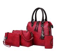 Quilted Leather Handbag Wallet Bag Shoulder Bag Top Handle Satchel Purse Set 4pcs Handbag Holder for Car Front Seat (RD1, One Size)