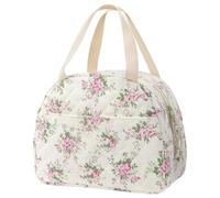 Quilted Lunch Bag Floral Insulated Cotton Lunch Tote with Front Pocket and Easy Clean Lining Portable Box for Office School Picnic