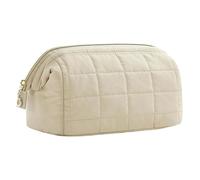 Quilted Makeup Bag - 100g Silk Cotton Quilted Cosmetic Pouch | Numerous Compartments Travel Toiletry Bag | Travel Wash Organizer Pouch for Holding Cosmetics, Skin Care Products, Stationery, Brushes