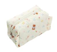 Quilted Makeup Bag 1pcs Bear Bow Quilted Octagonal Makeup Bag, Ruffle Design Cute Travel Toiletry Bag, Portable Make Up Bag(White)
