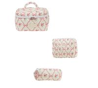Quilted Makeup Bag 3 PCS Women Quilted Makeup Bag Pattern Cosmetic Handbag with Clutch Pen Case Large Capacity Travel Storage Bags for Women(Color-04)