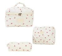 Quilted Makeup Bag 3 PCS Women Quilted Makeup Bag Pattern Cosmetic Handbag with Clutch Pen Case Large Capacity Travel Storage Bags(Color-01)