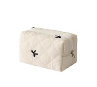 Quilted Makeup Bag Cotton Bow Quilted Lipstick Storage Bag Women's Cosmetics Earphones Data Cable Wallet(White)