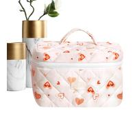 Quilted Makeup Bag, Cotton Puffy Cosmetic Wash Pouch, Large Capacity Toiletries Traveling Bags, Cute Floral Quilted Travel Cosmetic Bag, Makeup Storage Organizer, Aesthetic Toiletry Bag