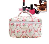 Quilted Makeup Bag, Cotton Puffy Cosmetic Wash Pouch, Large Capacity Toiletries Traveling Bags, Cute Floral Quilted Travel Cosmetic Bag, Makeup Storage Organizer, Aesthetic Toiletry Bag