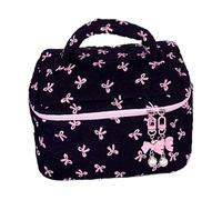 Quilted Makeup Bag - Cute Bow Travel Makeup Pouch | Polyester Aesthetics Holder Case, Reusable Makeup Storage Organizer, Large Capacity for Toilet, black, 説明を参照してください