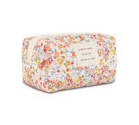 Quilted Makeup Bag Cute Floral Cotton Make up Bag Puffy Coquette Makeup pouch Aesthetic Cute Travel Toiletry Bag for Women Girls, Red florals-S