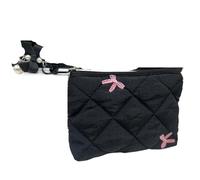 Quilted Makeup Bag Fashion Quilted Bow Cosmetic Bag with Pendant Cute Makeup Pouch for Lipstick Wallet Case(Black)