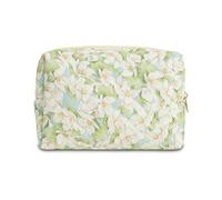 Quilted Makeup Bag Floral Cotton Make up Bag Puffy Coquette Makeup pouch Aesthetic Cute Travel Toiletry Bag for Women Girls, Gardenia