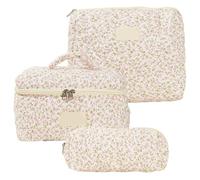 Quilted Makeup Bag Flower Printed Women Makeup Bag Quilted Tote Portable Female Cosmetic Storage Handbag Travel Organizer Zipper(Color4)