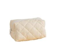 Quilted Makeup Bag Large Capacity Corduroy Cosmetic Bag Plaid Lipstick Storage Bag Quilted Cotton Storage Makeup Case Bag(Beige)