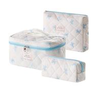 Blue Quilted Cosmetic Bag, White, Floral
