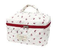 Quilted Makeup Bag, Large Capacity Travel Cosmetic Bag for Women and Girls, Aesthetic Storage for Daily and Travel Use (Bigcherry Quilted)