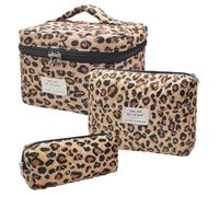 Quilted Makeup Bag,Large Capacity Travel Cosmetic Bag for Women and Girls,Aesthetic Storage,Suitable for Daily and Travel Use, Pink Bow, 3pcs-classicleopard