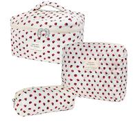 Quilted Makeup Bag,Large Capacity Travel Cosmetic Bag for Women and Girls,Aesthetic Storage,Suitable for Daily and Travel Use, Pink Bow, 3pcs-wildstrawberry